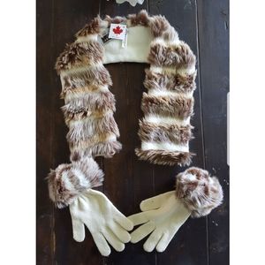 🧣FAUX FUR SET OF STOLE AND GLOVES.
